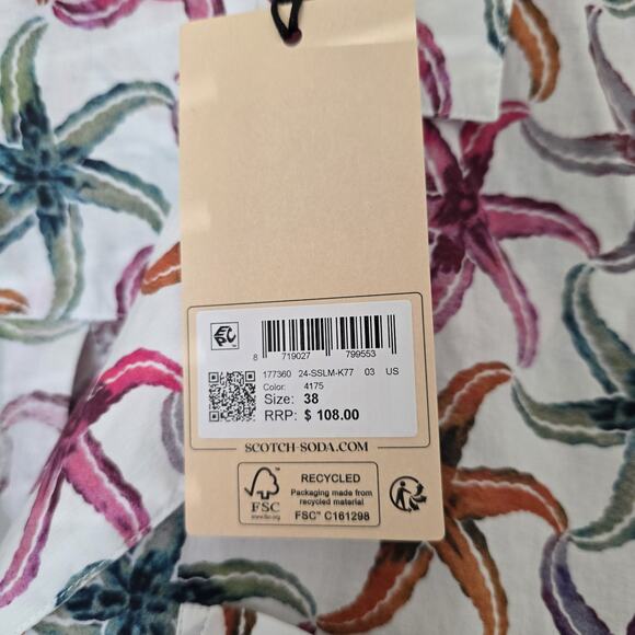 NWT Scotch & Soda Women Sz M 100% Cotton Starfish Shirt Short Set Coastal Light - Picture 3 of 16